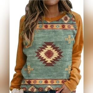 Orange and Teal Aztec Print Sweatshirt NWOT